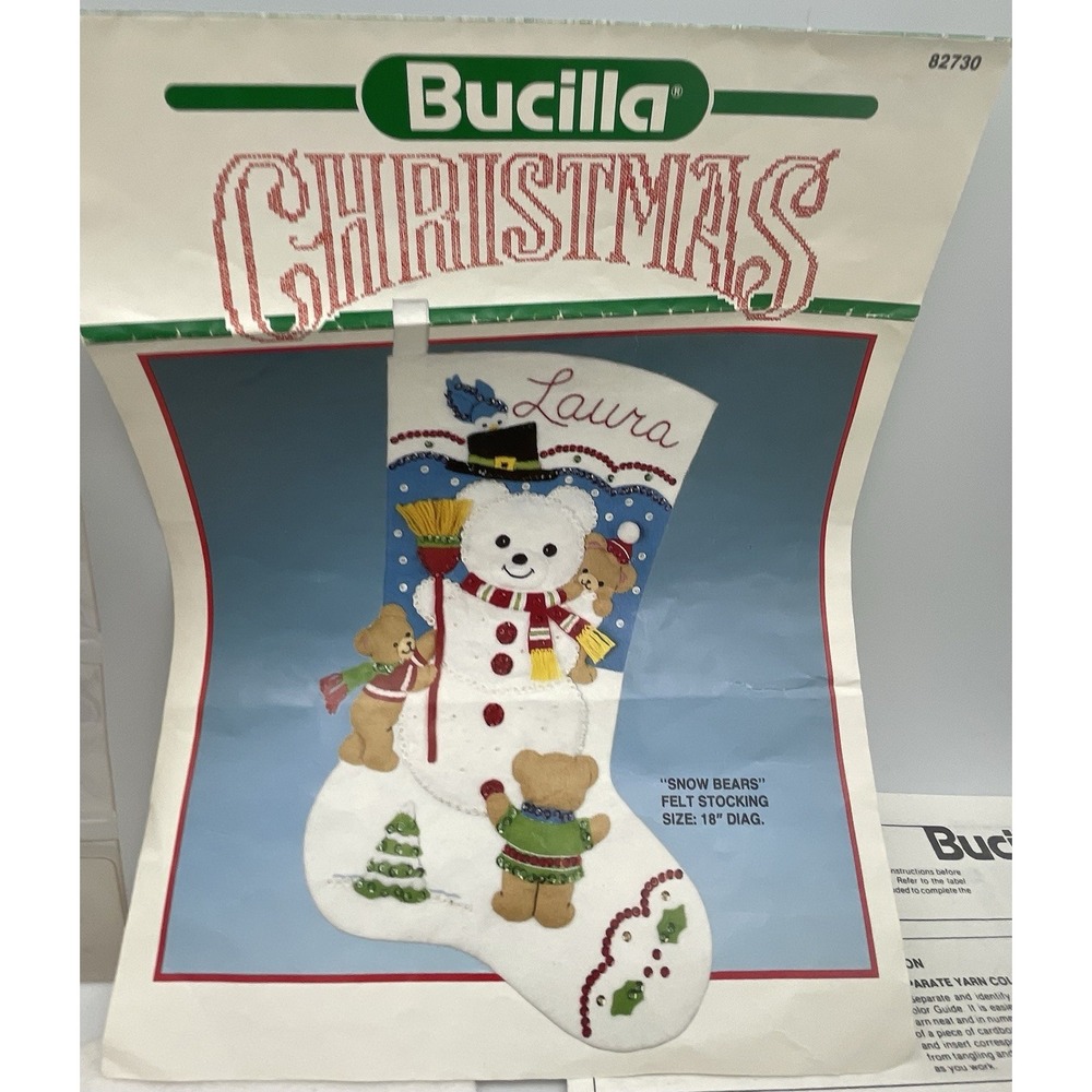 Bucilla Felt Stocking Kit Snow Bears 18" Christmas Sewing 82730 Partial Complete